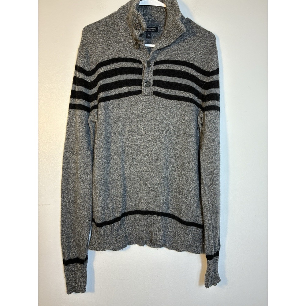 banana republic‎ 1/4 Button Pullover Sweater Mens Small Gray Merino Wool Preppy